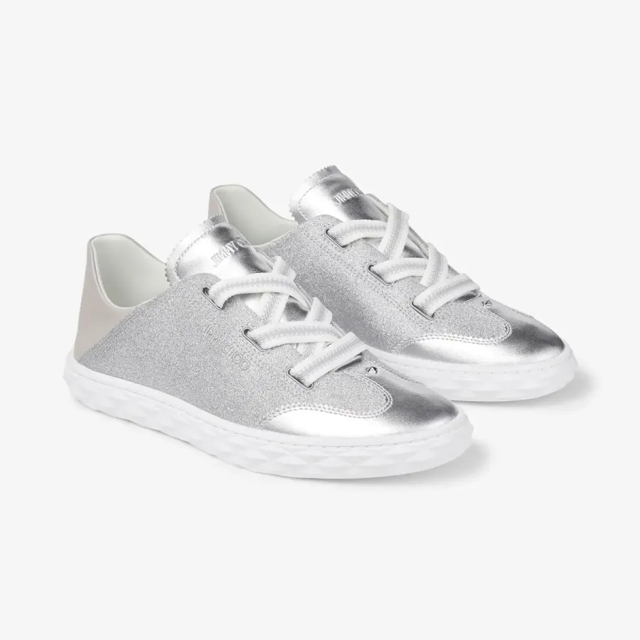 JIMMY CHOO Silver sparkly leather sneakers