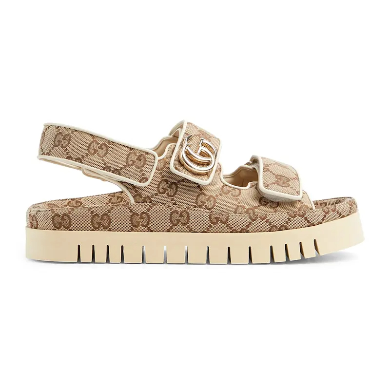 Gucci Sandálias Plataforma de Cabeça Redonda Duplo G em Cor Madeira