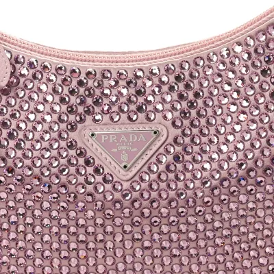 Prada Mini Re-Edition 2000 Bag Alabastro Satin & Crystal Silver Hardware