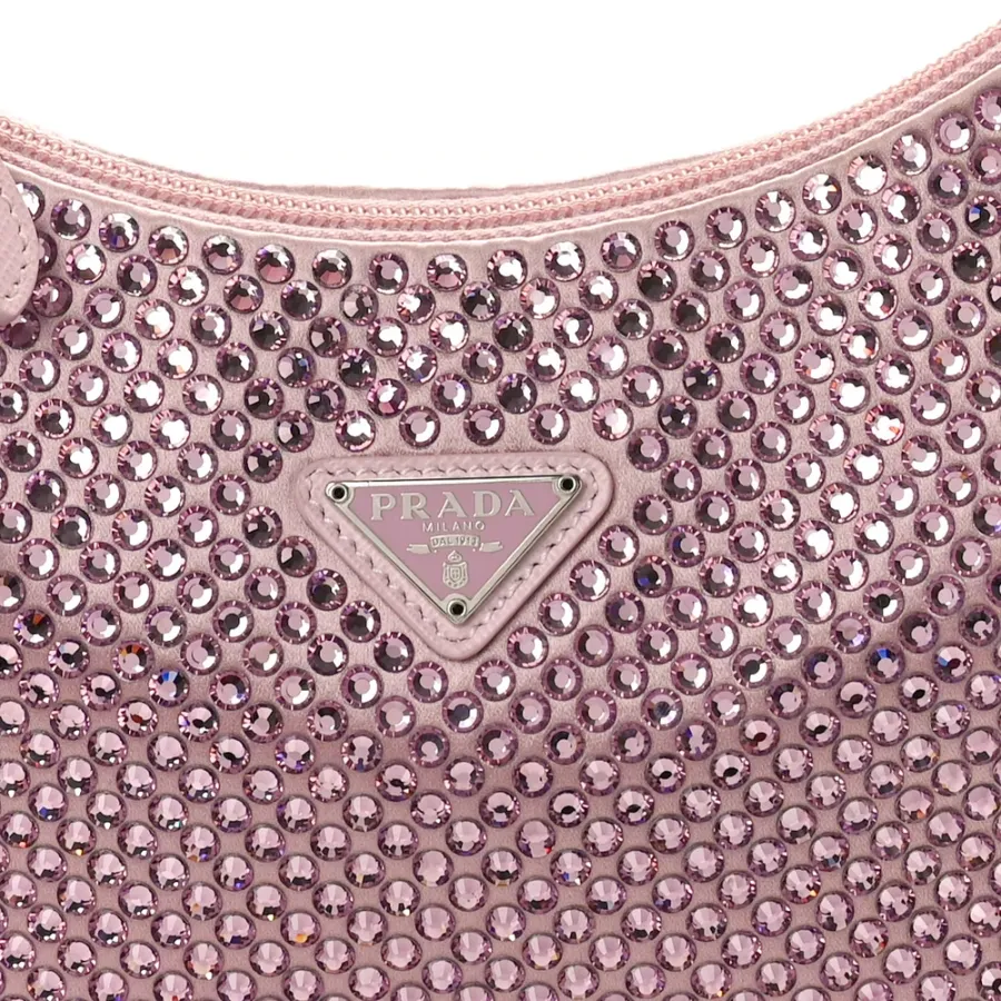 Prada Mini Re-Edition 2000 Bag Alabastro Satin & Crystal Silver Hardware