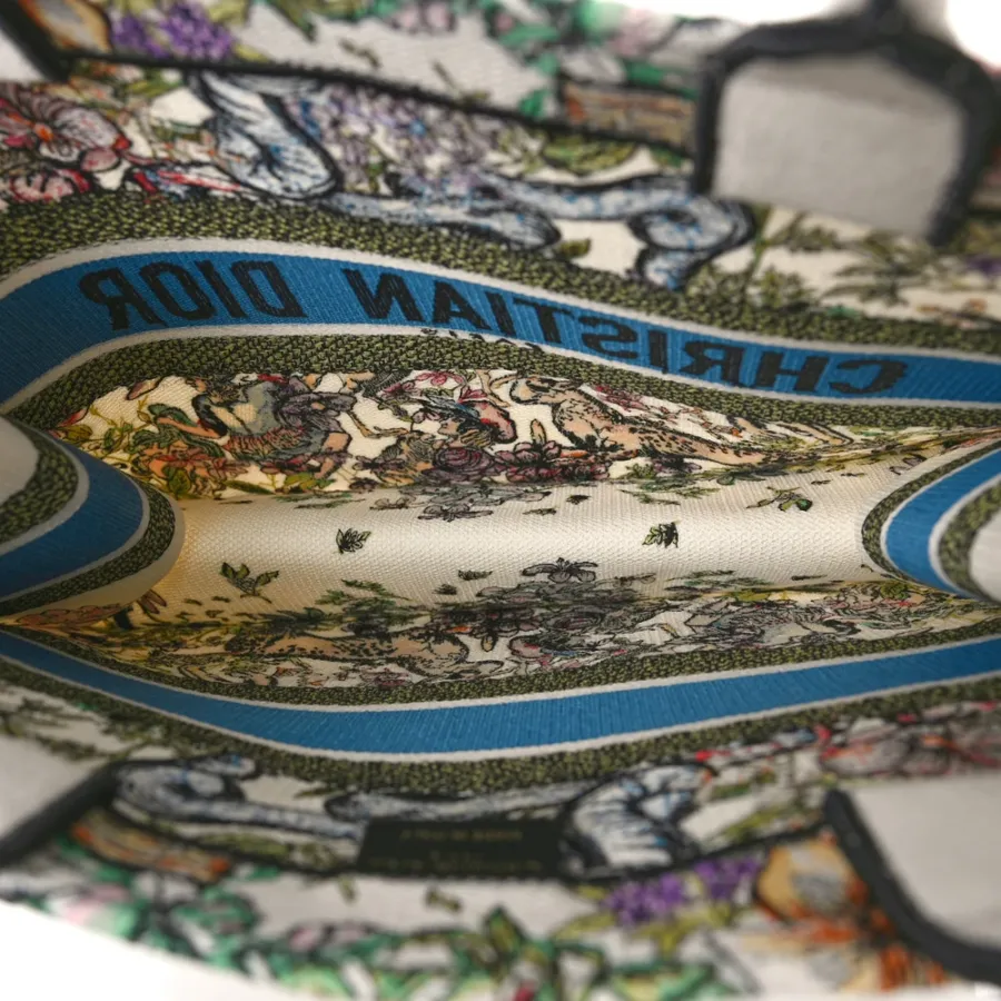 Dior Medium D-Constellation Book Tote Latte Multicolor Embroidered Canvas