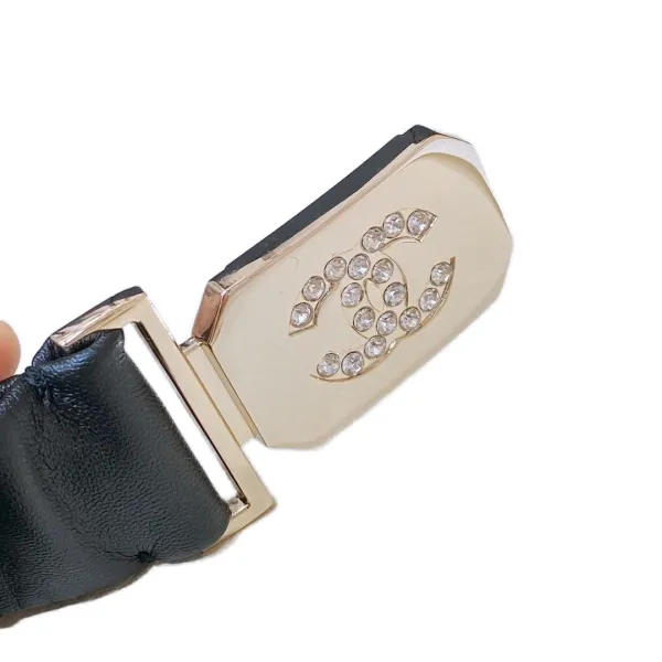 Chanel 23S Women's Crystal Rectangle Buckle Elastic Belt In Black Calfskin With Light Gold Hardware 30mm - Image 3