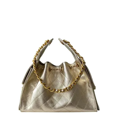 Chanel Gold Quilted Grained Leather Shoulder Bags