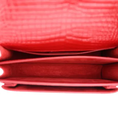 Saint Laurent Medium Sunset Bag Rouge Eros Embossed Monogram Calfskin & Crocodile Leather Silver Hardware