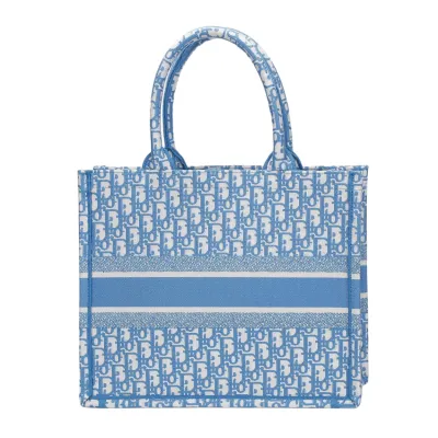 Dior Medium Dior Book Tote In Blue Dior Oblique Embroidered Canvas