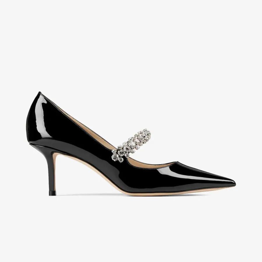 JIMMY CHOO Crystal decorated black patent leather heels
