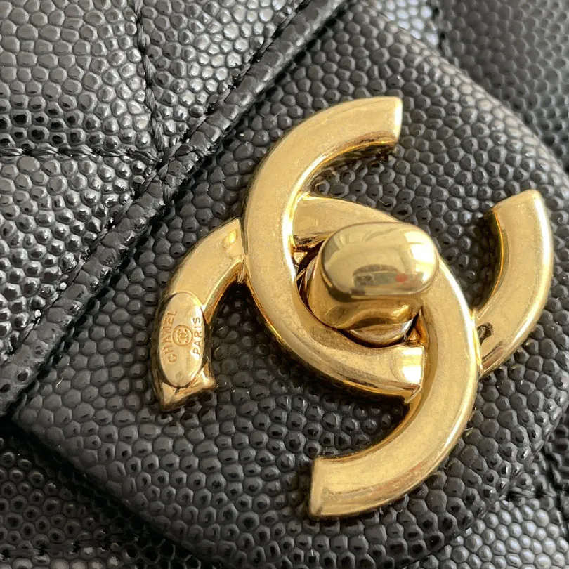 Chanel Box bag small ball print cowhide black gold button crossbody bag handbag