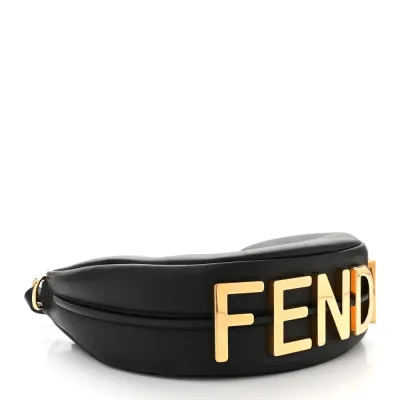 Fendi Small Fendigraphy Hobo Bag Black Matte Grace Vitello Leather Gold Hardware