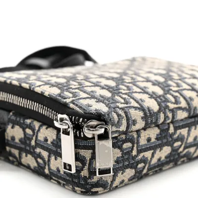 Dior Small Saddle Messenger Pouch Blue Oblique Canvas Silver Hardware