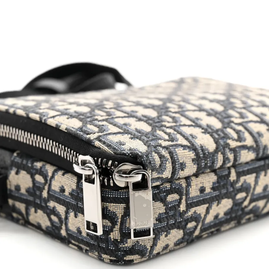 Dior Small Saddle Messenger Pouch Blue Oblique Canvas Silver Hardware