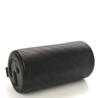 Gucci Mini Diagonal Stitched Blondie Barrel Shoulder Bag Black Sakai Be Green Calfskin Leather Silver Hardware