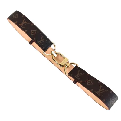 Louis Vuitton Women's Oversized Hook Reversible Belt In Black/Tan Calfskin And Monogram Canvas With Gold Hardware 40mm