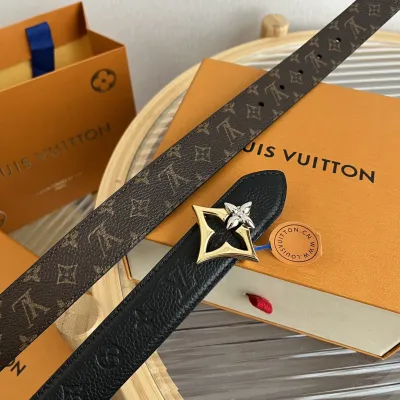 Louis Vuitton Women's Flowergram Reversible Belt In Black/Brown/Beige/White Calfskin And Monogram Canvas With Gold/Silver Hardware 30mm