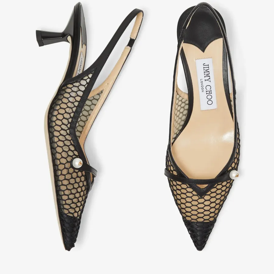 JIMMY CHOO Black fishnet mesh Splicing and splicing leather high heels