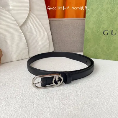 Gucci Women's Oval Belt In White/Black Smooth Calfskin With Gold/Silver Hardware 20mm
