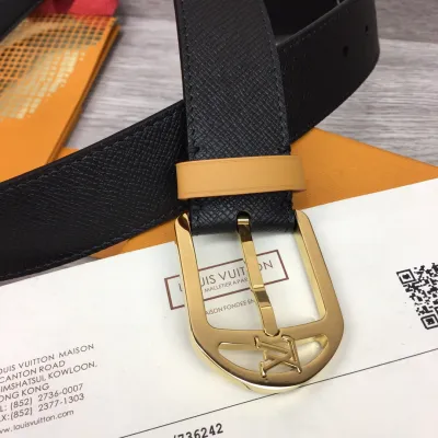 Louis Vuitton Men's Timeless Germain Belt In Black Calfskin With Gold/Silver/Gun Black Hardware 35mm
