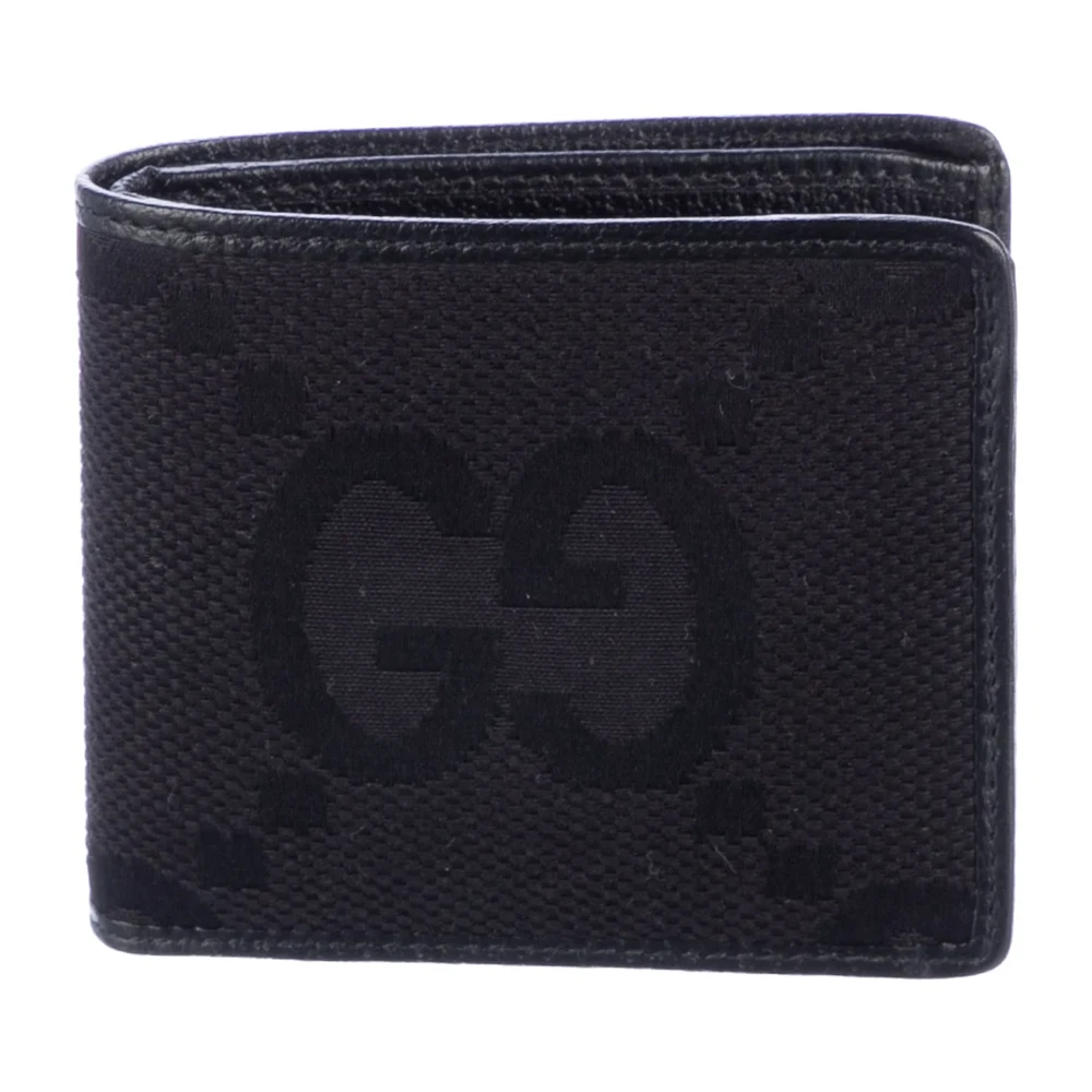 Gucci Carteira Bifold Pequena em Couro Calfskin Preto Estampado
