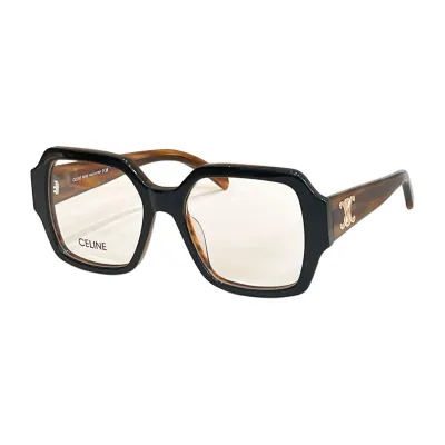 Celine square frame glasses black gold/black silver/leopard/gradient brown/leopard green/black with brown wood grain/black brown color transparent lens Size 53口20-150