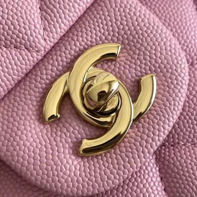 Chanel CF Pink / Green Quilted Caviar Leather Crossbody Bags