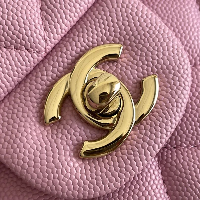 Chanel CF Pink / Green Quilted Caviar Leather Crossbody Bags