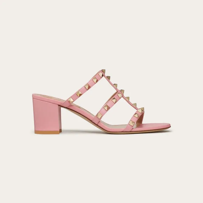 VALENTINO Pink calfskin rivet heel sandals (heel height 6cm)