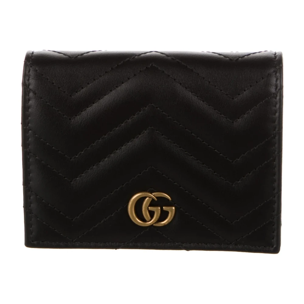 Gucci Carteira Compacta Pequena Marmont com Logo em Canvas GG Preto e Hardware Dourado