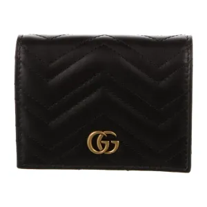 Gucci Small Marmont Logo Compact Wallet Black GG Canvas Gold Hardware