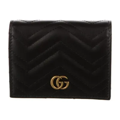 Gucci Small Marmont Logo Compact Wallet Black GG Canvas Gold Hardware