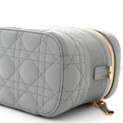 Dior Small DiorTravel Vanity Case Grey Cannage Lambskin Leather Gold Hardware