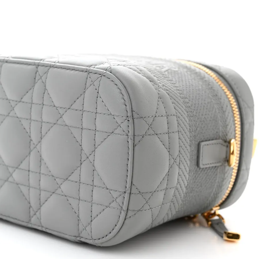 Dior Small DiorTravel Vanity Case Grey Cannage Lambskin Leather Gold Hardware