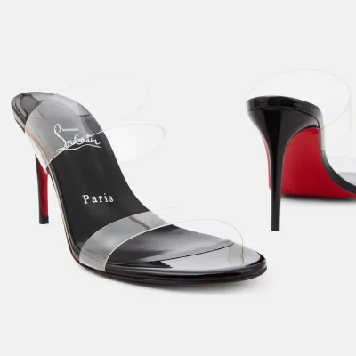 Christian Louboutin Black leather and pvc fabric high-heeled slippers