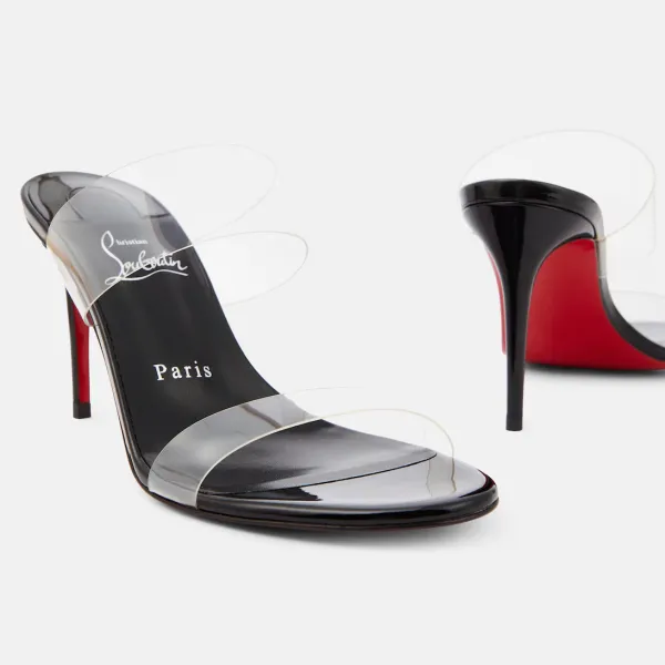 Christian Louboutin Black leather and pvc fabric high-heeled slippers - Image 2