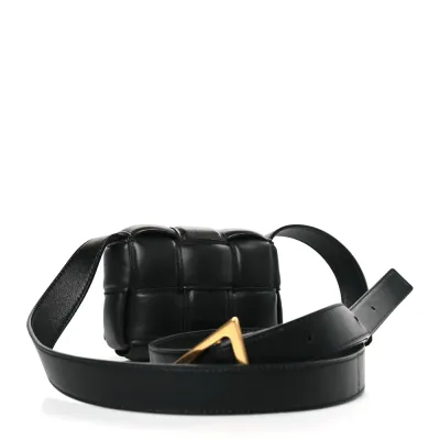 Bottega Veneta Maxi Intreccio Padded Mini Candy Cassette Crossbody Bag Black Lambskin Leather