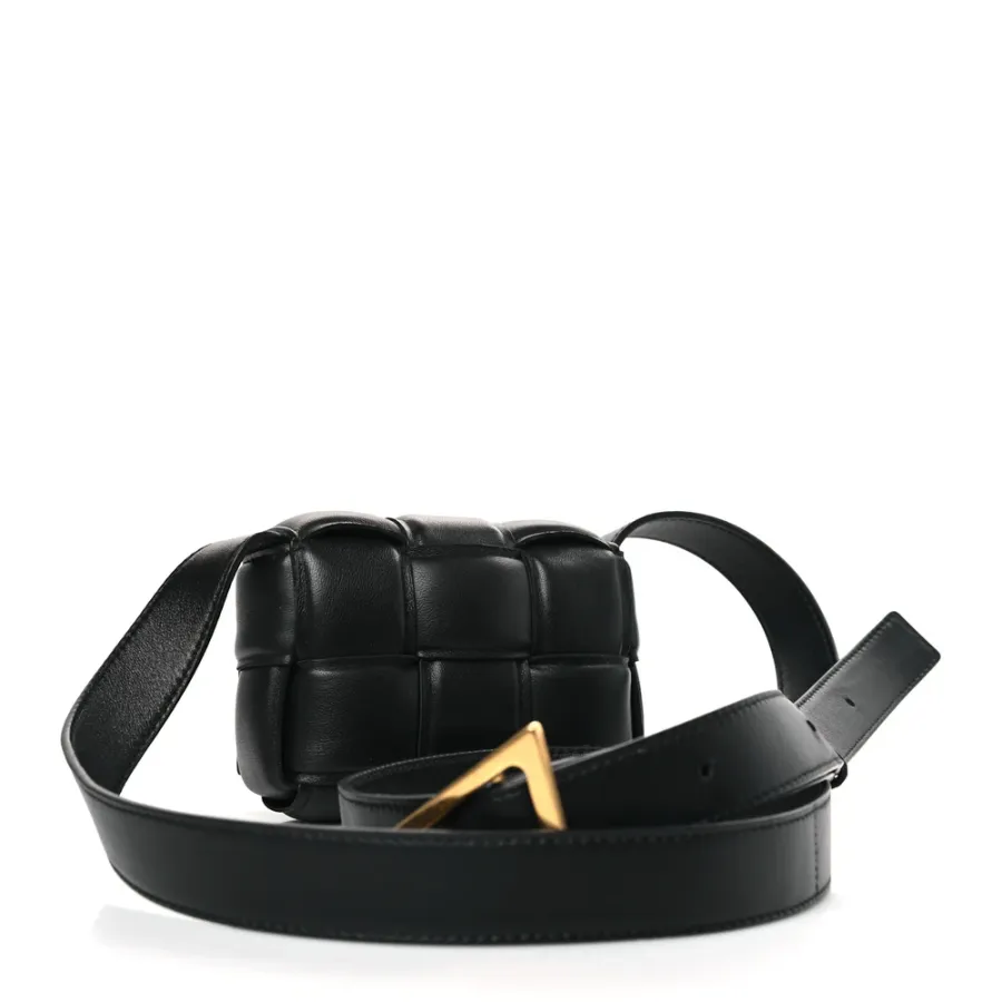 Bottega Veneta Maxi Intreccio Padded Mini Candy Cassette Crossbody Bag Black Lambskin Leather