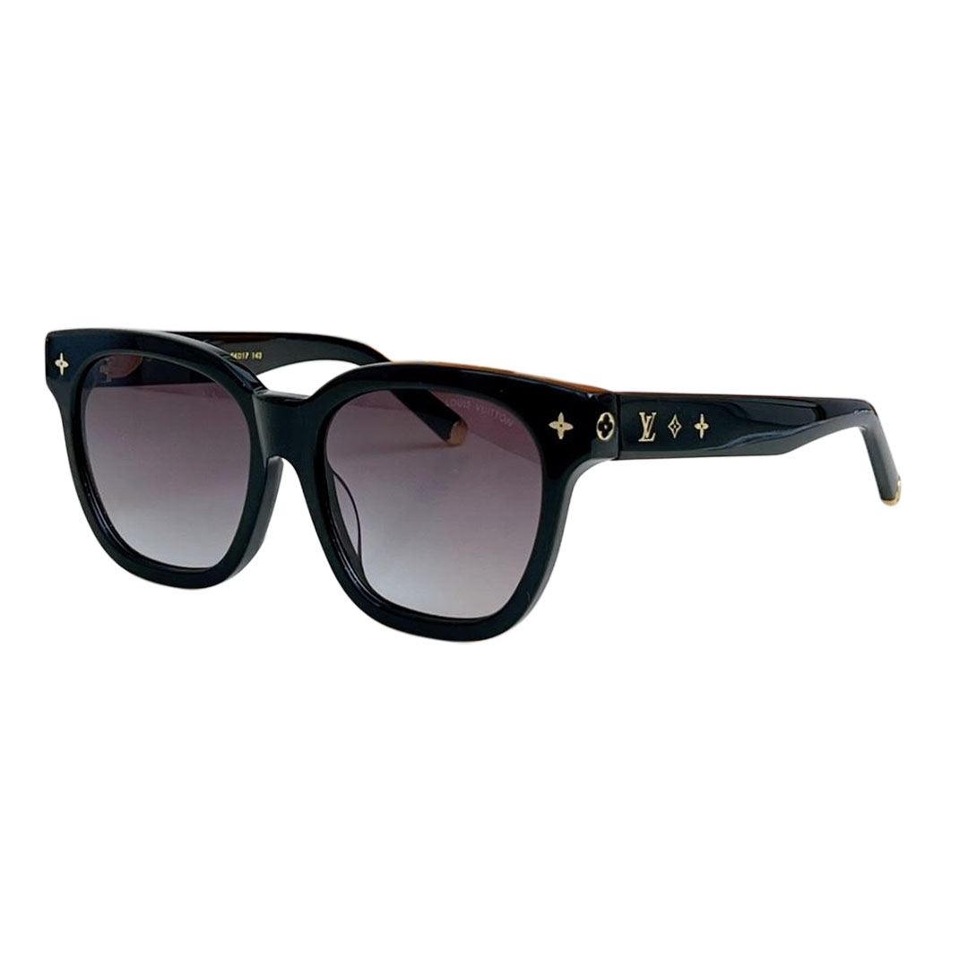 Óculos de armação quadrada Louis Vuitton preto/preto dourado/leopardo/leopardo marrom Tamanho 54-17-143