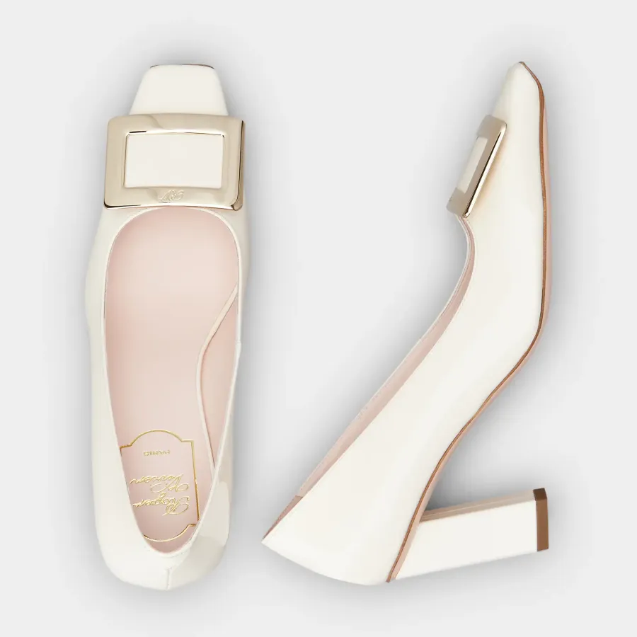 Roger Vivier Belle Vivier Pumps High Heels In White Leather With Metal Buckle (Heel Height 7cm)