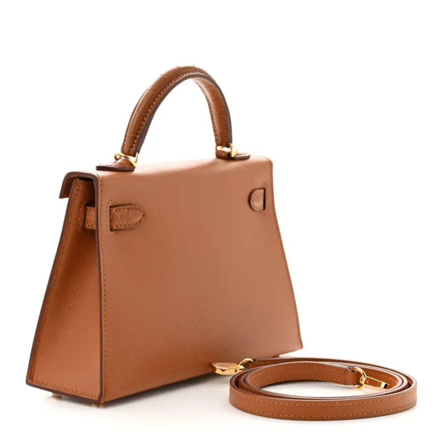 Hermès Mini Kelly Sellier Touch 20 Brown Madame Calfskin & Matte Alligator Leather Gold Hardware