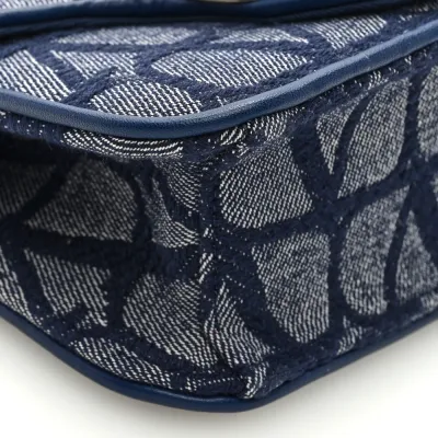 Valentino Garavani Small Locò Shoulder Bag Melange Denim/Worker Toile Iconographe Cotton VLogo Gold Hardware