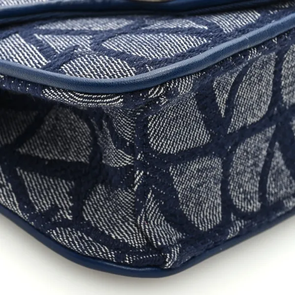 Valentino Garavani Small Locò Shoulder Bag Melange Denim/Worker Toile Iconographe Cotton VLogo Gold Hardware - Image 4