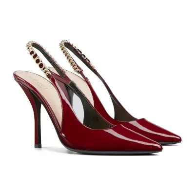 Gucci red patent leather pointed heels high heels shoes Rear lace up high heels