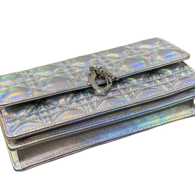 Dior My Dior Top Handle Bag With Chain And Pearl In Silver Cannage Lambskin With Silver Hardware