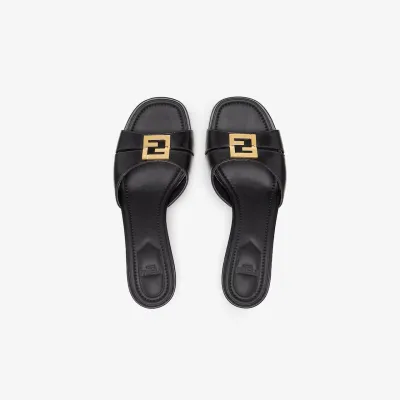 FENDI Black leather kitten heel sandals