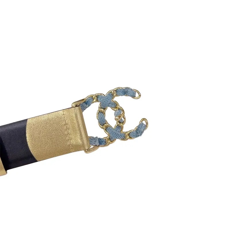 Chanel Women's CC Belt In Black/Gold Calfskin With Gold/Silver Hardware 30mm