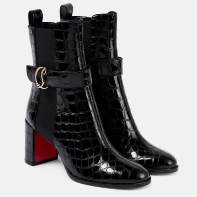 Christian Louboutin calf leather round toe with thick heel and naked high heel boots