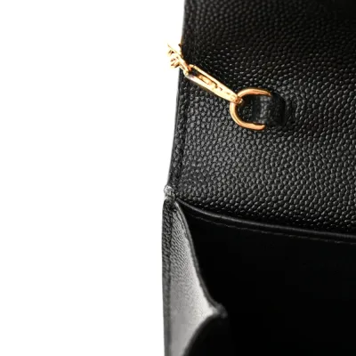 Saint Laurent Small Uptown Chain Wallet Black Grain De Poudre Leather Gold Hardware