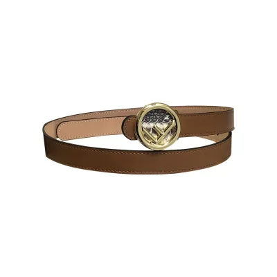 Fendi Women's F Logo Round Buckle Belt In Black/Brown/Grey/Pink Calfskin With Gold/Silver Hardware 20mm