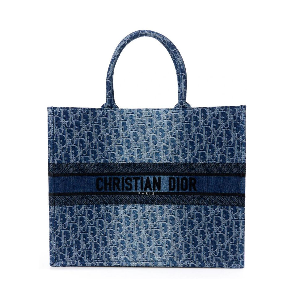 Bolsa Mini Dior Azul Marinho em Canvas Oblíquo com Ferragem Prateada