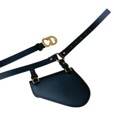 Dior Women' s Saddle Mini Bag Belt In Black Calfskin With Gold Hardware 20mm