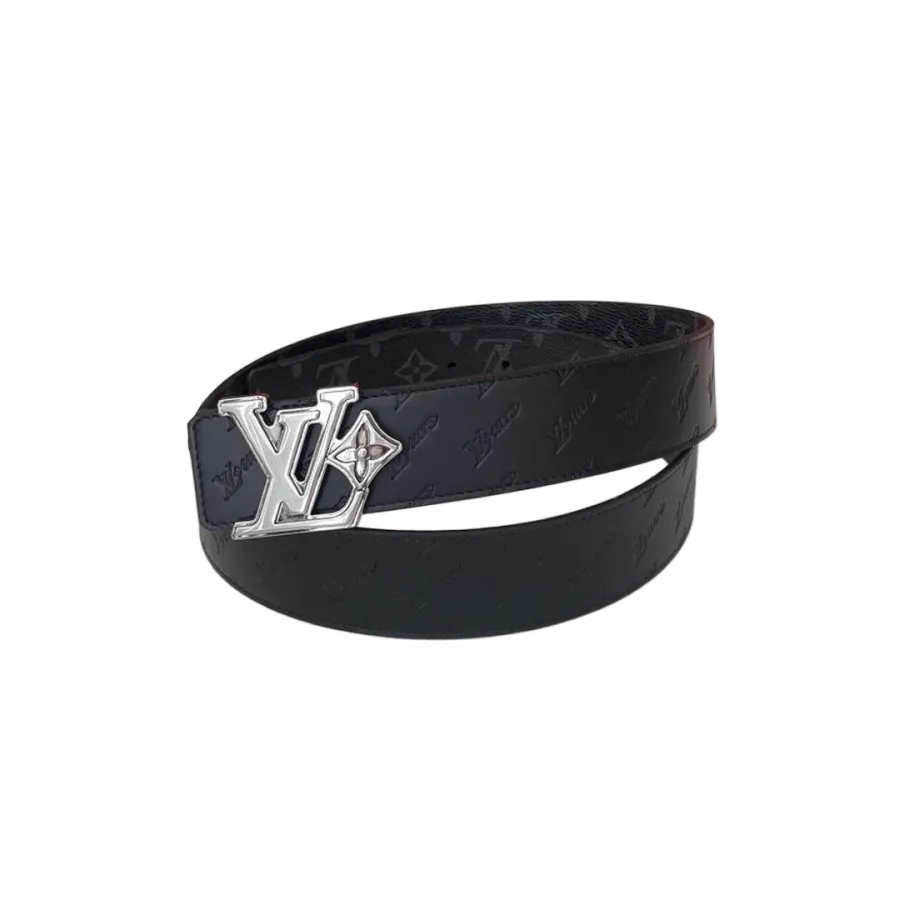 Louis Vuitton Men's LV Flower Buckle Reversible Belt In Black Calfskin And Black/Brown Monogram Canvas With Gold/Silver Hardware 40mm