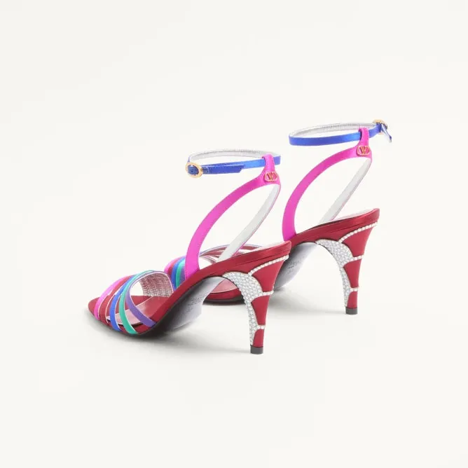 VALENTINO  Crystal trim satin heel sandals (8.5 cm high heel)